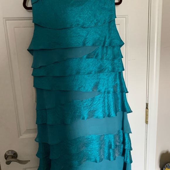 Teal Jeweled Ruffled Formal Plus Dress - Picture 2 of 6